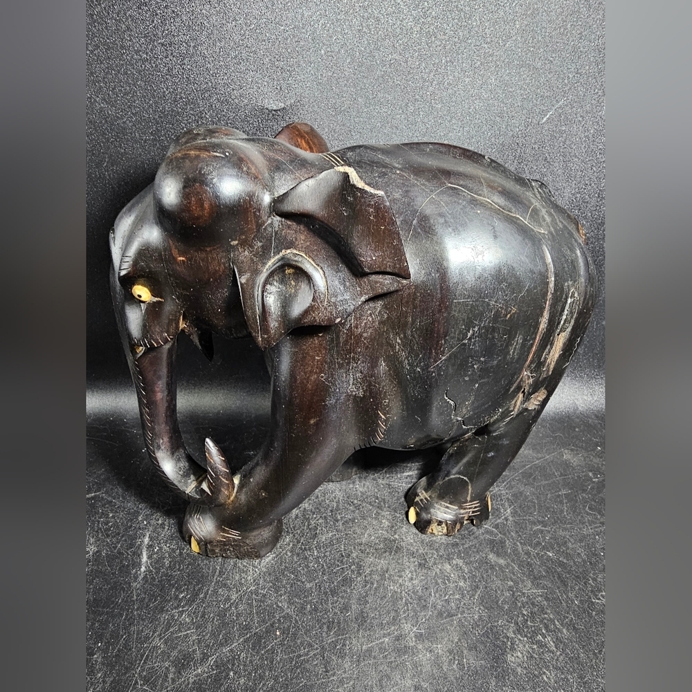 Vintage/Antique Rare Lignum Vitae Carved Wood Elephant‎